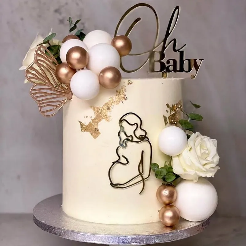 Gold Mother-To-Be Birthday Cake Topper Beautiful Lines Donna Incinta Festa Della Mamma Toppers Per Torta In Acrilico Decorazione Per Dessert