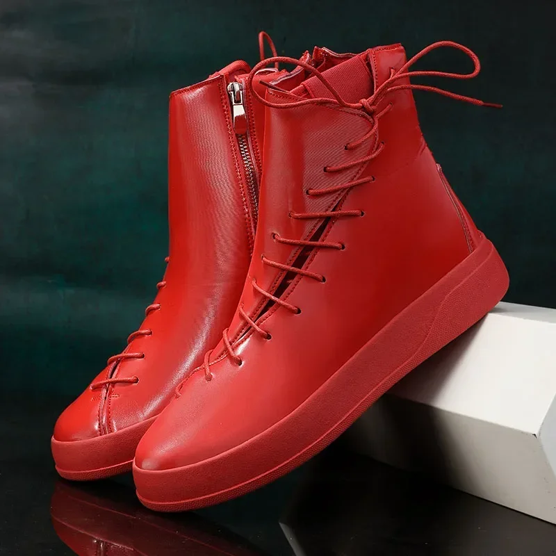 

2023 Hot sale Mens Red Sneakers Fashion High Top Casual Shoes Men Designer Luxury Lace up Sneakers Men Platform Flat Trainers