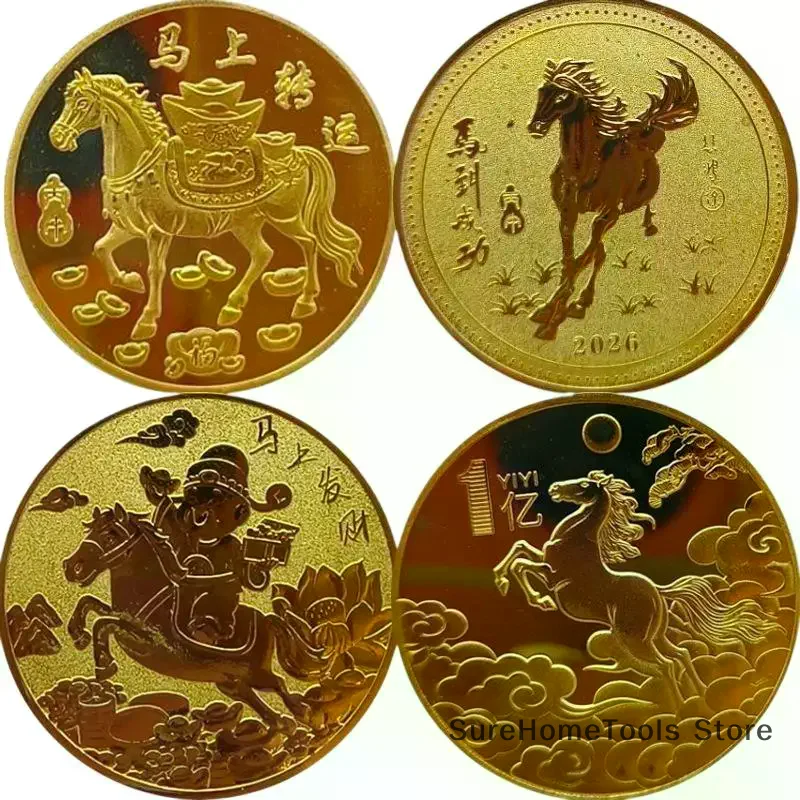 40mm 2026 Year Of The Horse Souvenir Coins Lucky Zodiac Horse Collectible Metal Coins Chinese New Year Feng Shui Collection Gift