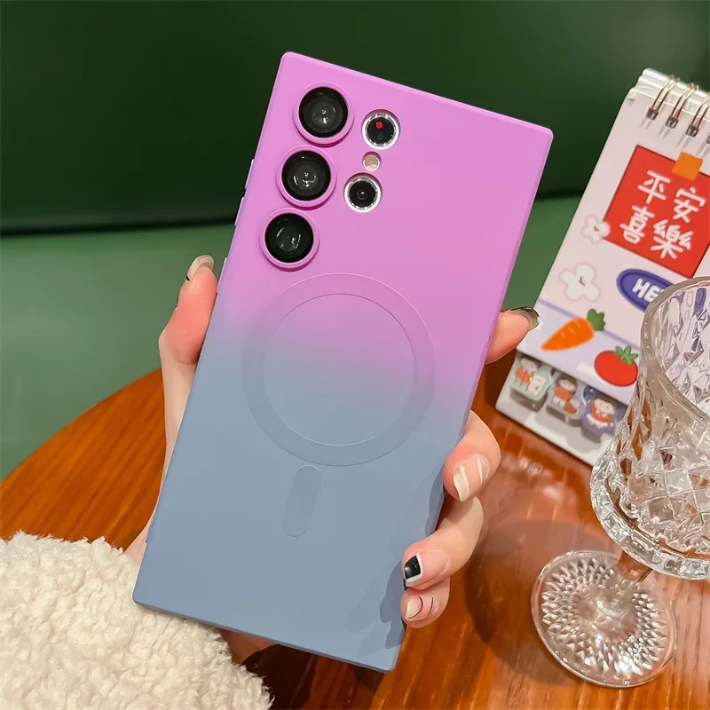 Luxury Gradient Soft Silicone Magnetic Case with Lens Film Cover