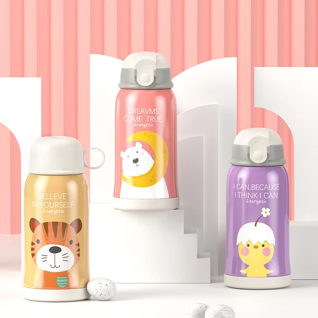 350ml Children Thermos Stainless Steel Mug Cartoon Leak-proof Vacuum Cup  With Straw Baby Boy Girls Cute Kawaii Kids Water Bottle - AliExpress