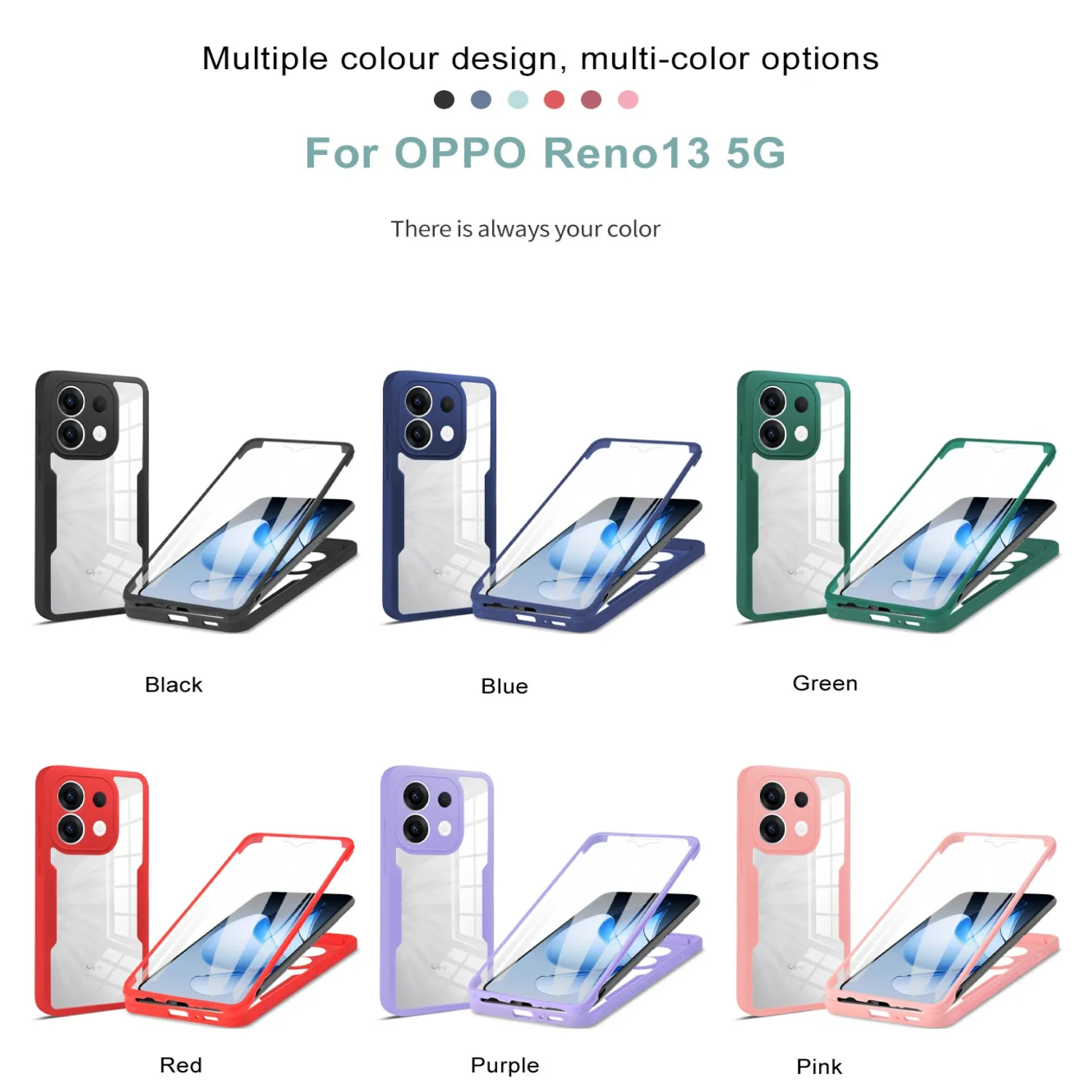 360° Shockproof Phone Case with Built-in Screen Protector and Transparent Back