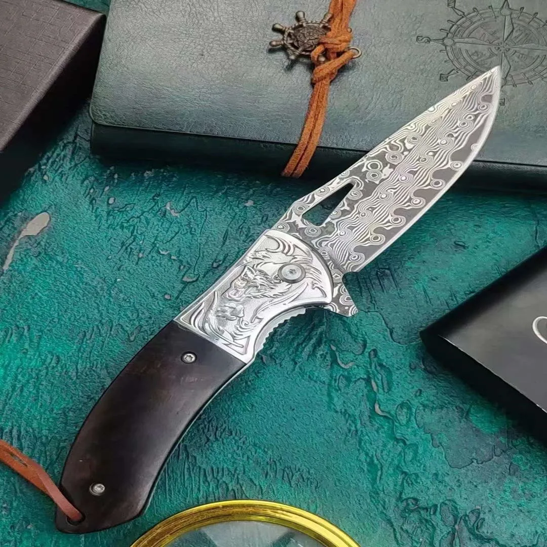 Damascus steel outdoor folding knife defense knife field knife high hardness sharp wilderness survival folding fruit knife 3