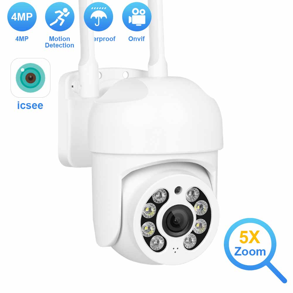 4MP HD Outdoor Wifi Camera Waterproof PTZ IP Camera 5X Digital Zoom 1080P WIFI Surveillance Camera CCTV Ai Auto Tracking ICsee