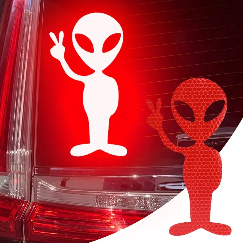 

2pcs Car Sticker Personality Fashion Alien Peace Highly Reflective Films Motorcycle Vinyl Sunscreen Decals Accessories