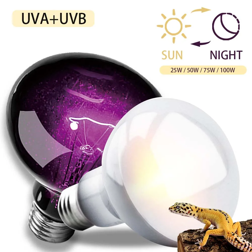 Reptile Heating Lamp Reptile Light Bulb Reptile Lamp Bulb 220-240V Reptile Night Sun Lamp UVA UVB 25/50/75/100W Self-Ballasted Vapor Basking Spot Pet Heat Bulb for Amphibian Warmer