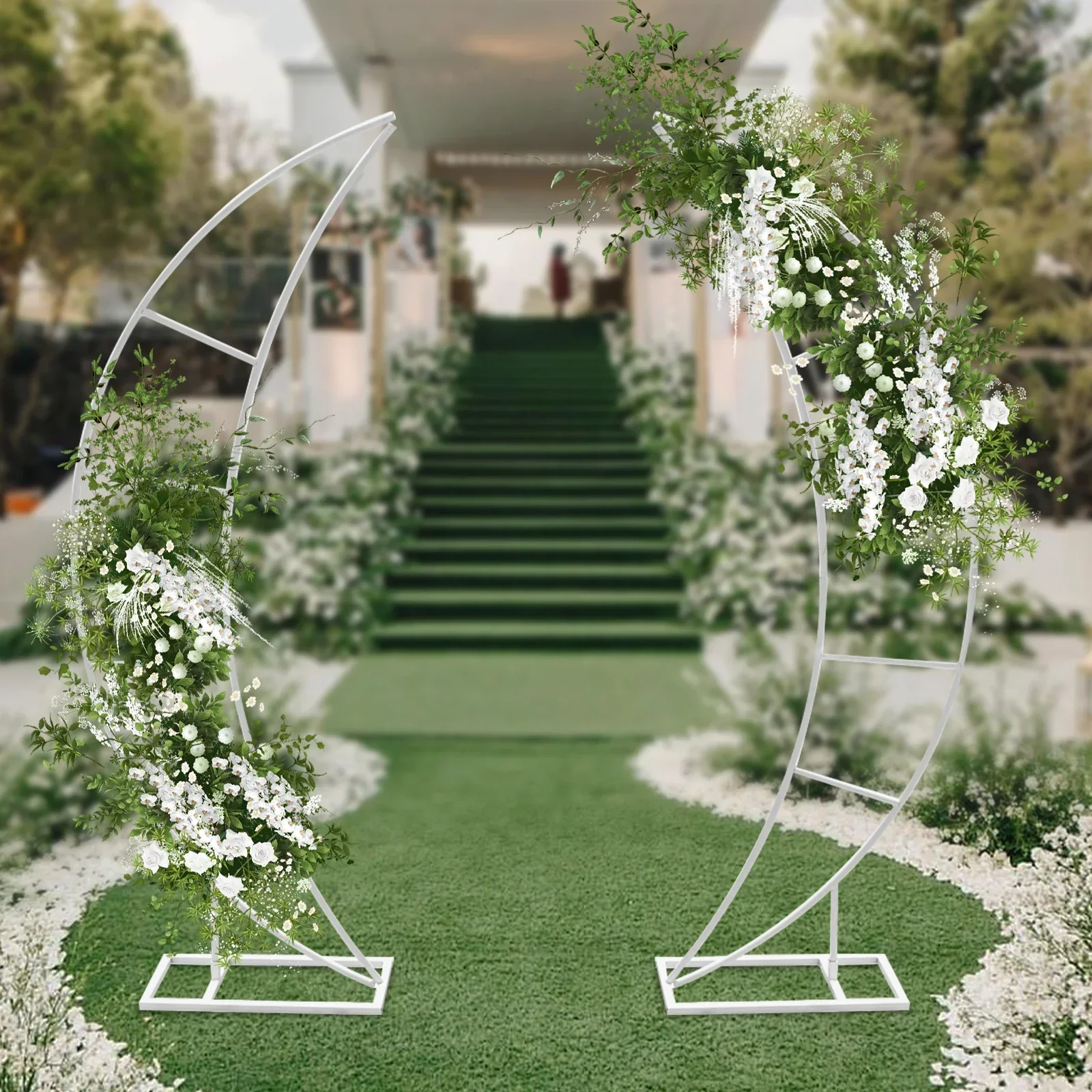 2PCS Crescent Moon Wedding Arch Frame Party Framework Stand Floral Rack New, White