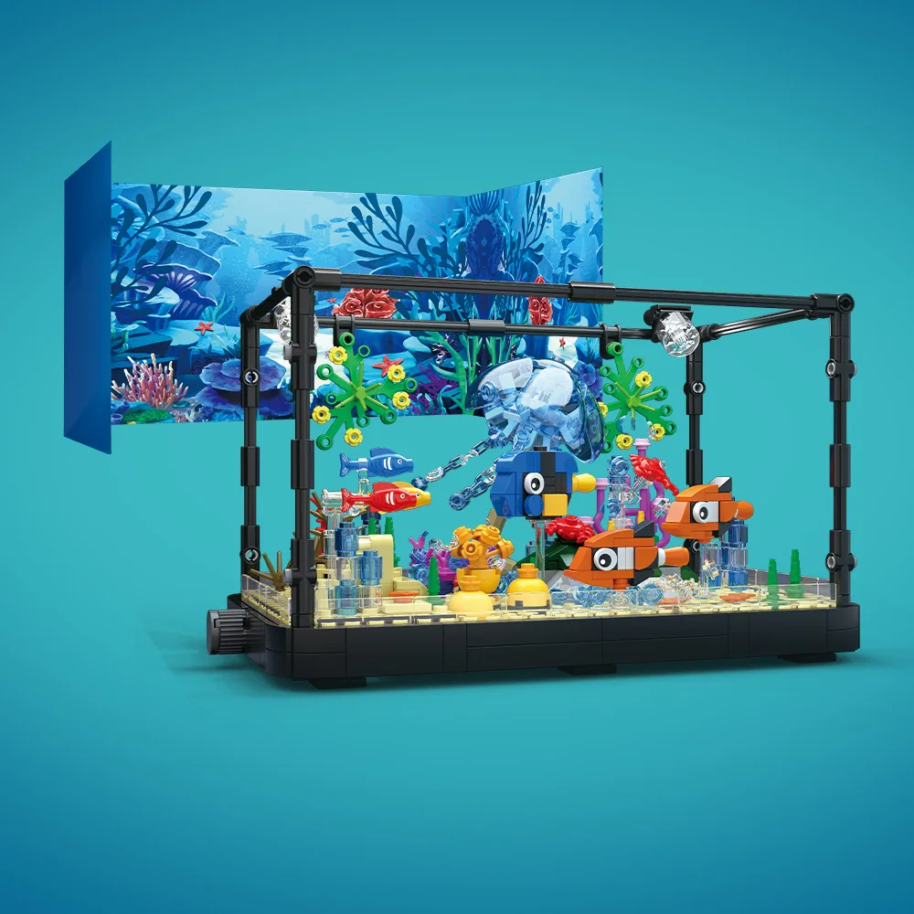 Fish Tank Building Kit with Lights, MOC Marine Aquarium Marine Animal Building Blocks Toys for Kids 6+, Bricks Toys Gifts 4