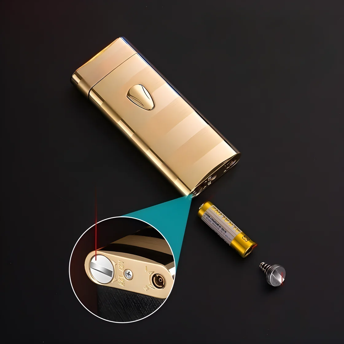 Gold Stripe Red Flame Tactile Electronic Gas Lighter
