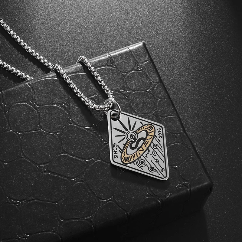 

Suggest Fashion Unique Letter Carving Pendant Necklace for Men Casual Stainless Steel Like Two Party Trend Jewelry
