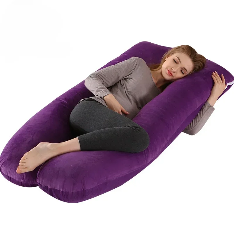 Pregnancy pillow multifunctional maternity pillow casual simple crystal velvet double color abdomen support U-shaped cushion pregnant pillow