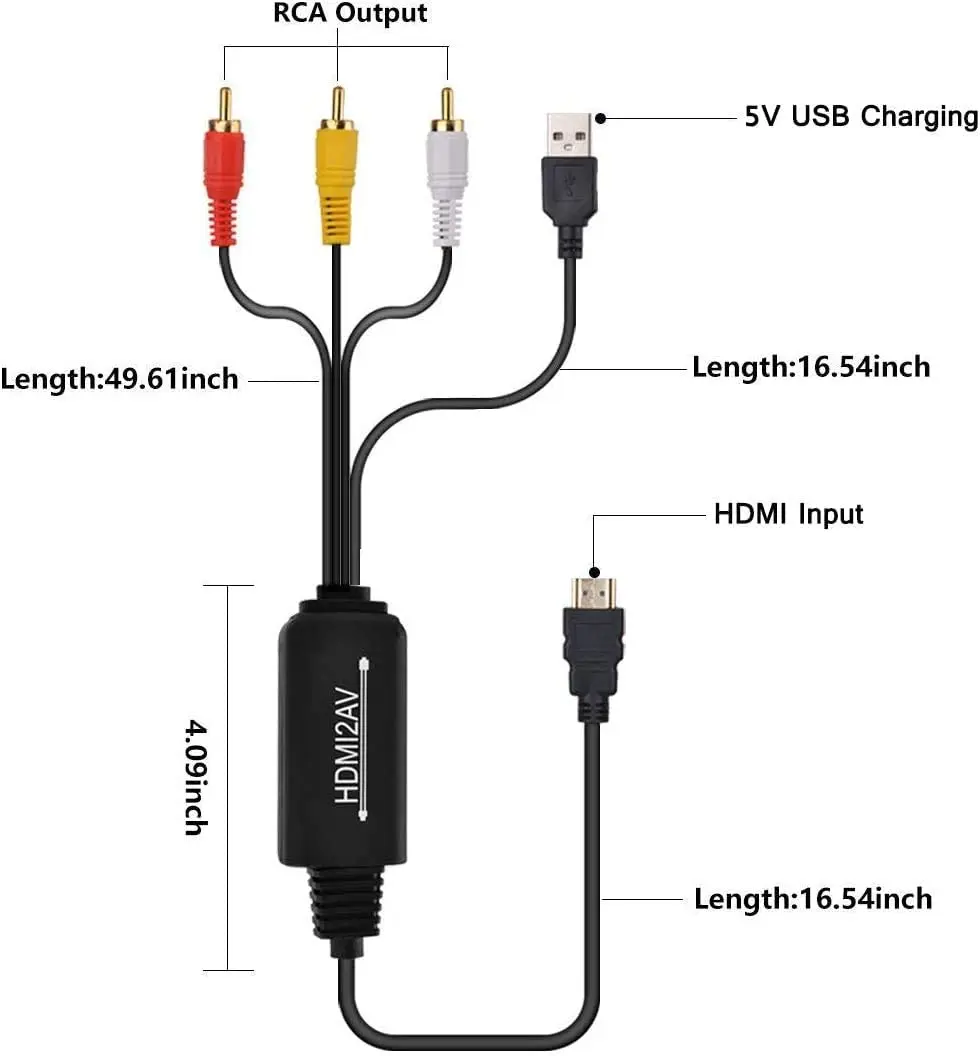 Cable convertidor HDMI a RCA, HDMI a RCA, convertidor HDMI de 1080P a AV  3RCA CVBs, audio de vídeo compuesto compatible con barra de TV, Roku,  Chromecast, Apple TV, PC Ofspeizc 2036002