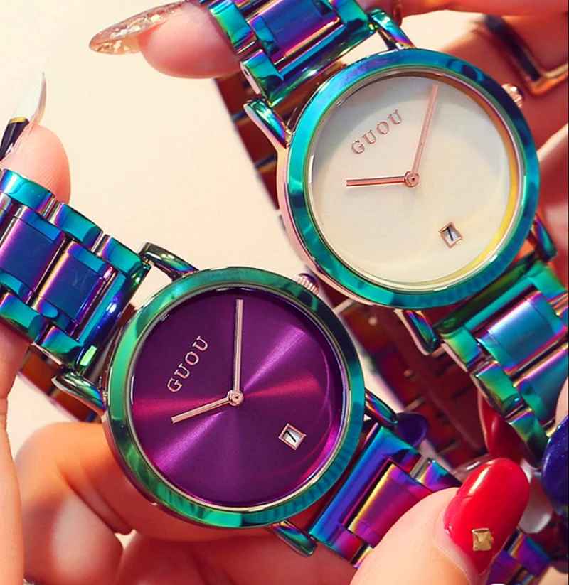 

Fashion Guou Top Brand Wrist Watches Colorful Stainelss Steel Watch Women Luxury Women's Clock Saat Relogio Feminino