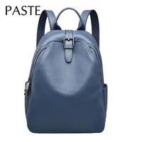 Classic Blue Grey Cowhide 100% Genuine Leather Women Backpack Vintage Travel Bags Notebook Schoolbag for Girls Daily Knapsack 1