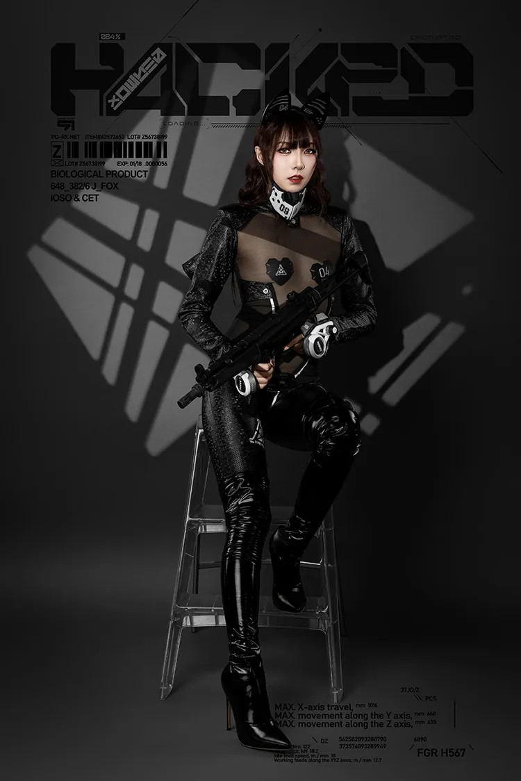 Cyberpunk Bunny Jumpsuit Costume with Inverse Gauze Fabric