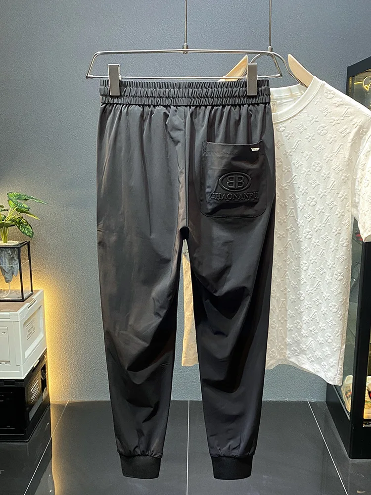2024 Summer New Thin Ice Silk Quick-Drying Pants Men's Light Luxury Ankle Banded Slacks Slim-Fitting Long Pants