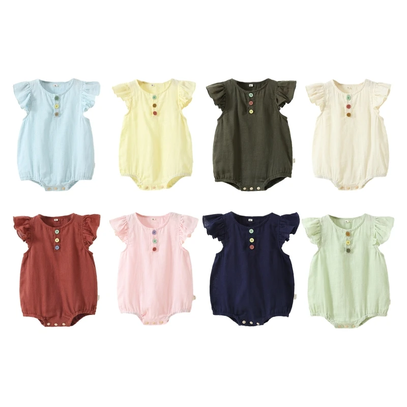 

Infant Summer Romper 0-1Y Baby Ruffle Sleeve Jumpsuit Skin Friendly Coveralls Shirt for Baby Girl Newborn Home Wear