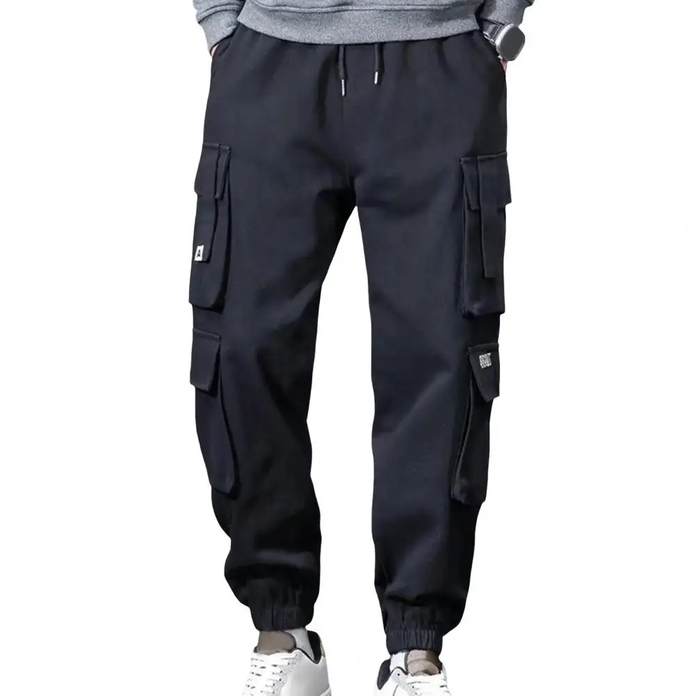 Men Elastic Waist Cargo Pants Multi-pocket Men Leggings Men's Cargo Pants with Drawstring Waist Multiple Pockets for Sports