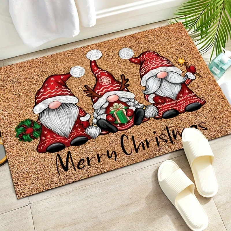Christmas Gnome Welcome Doormat Indoor Outdoor Entrance Mat Backing Absorbent Bath Farmhouse Funny Kitchen Rugs for Bathroom