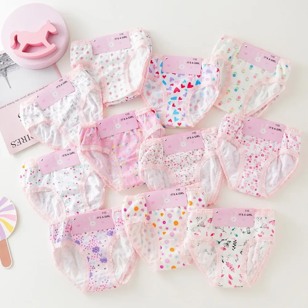 6PCS/Lot Kids Cotton Underwear Floral Print Baby Girls Panties Toddlers Shorts Briefs