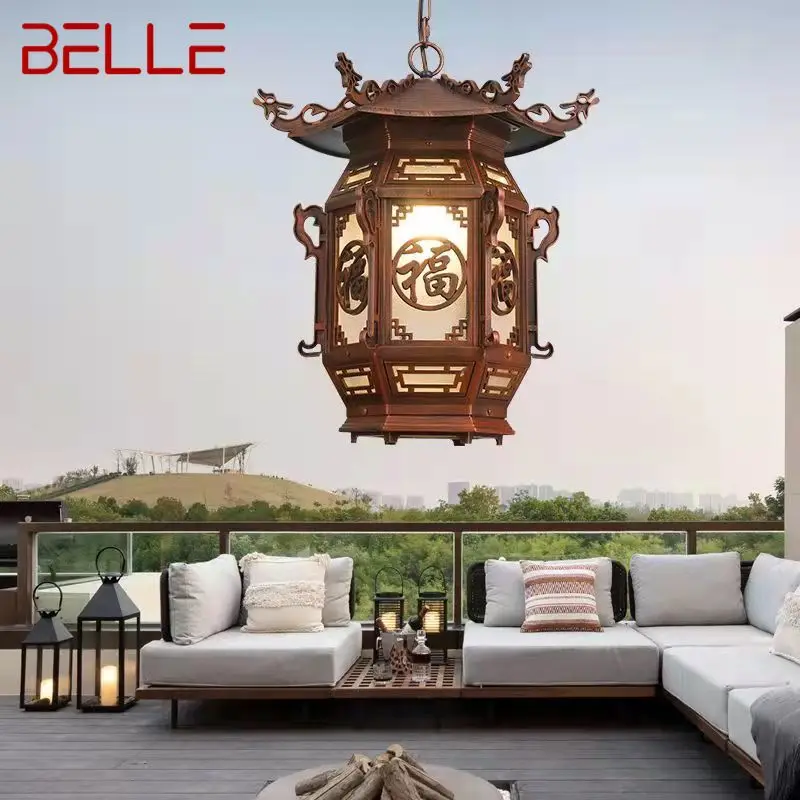 

BELLE Chinese Lantern Pendant Lamps Outdoor Waterproof LED Brown Retro Chandelier for Home Hotel Corridor Decor Electricity