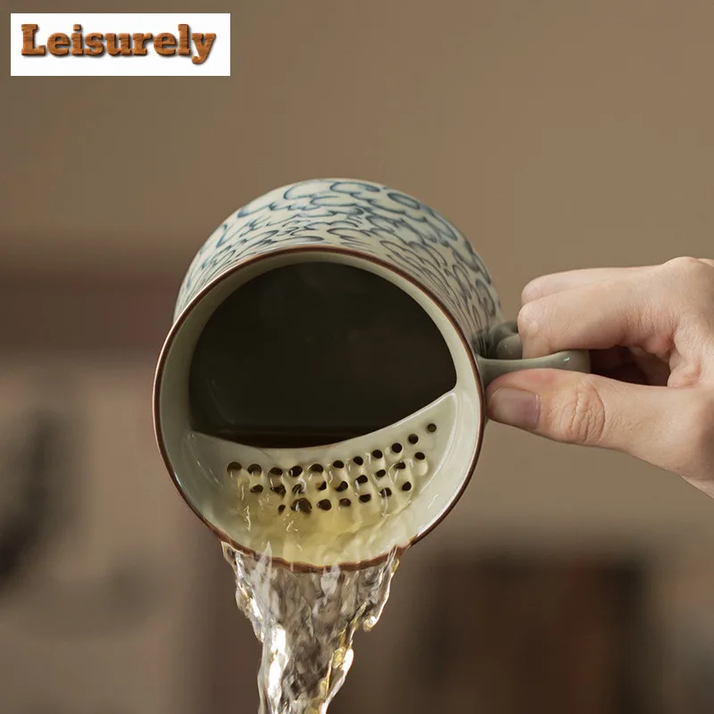 350ml Ru Kiln Cloud Moon Crescent Filter Tea Separator Cup Handmade Tea Mug With Infuser Tea Maker Office Water Cup Tea Items