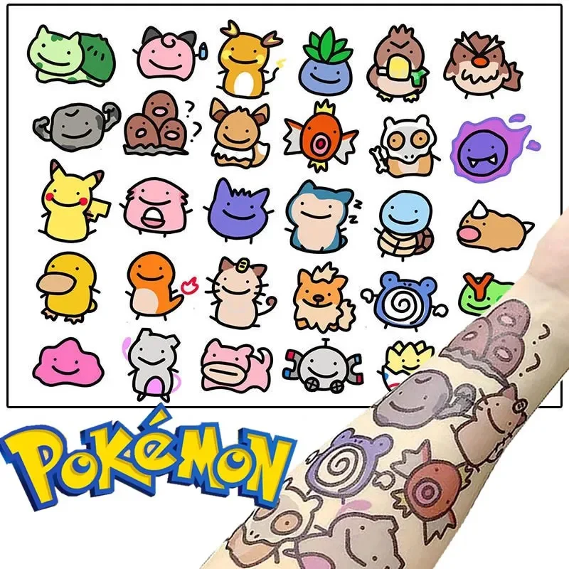 30Pcs Pokemon Temporary Tattoo Stickers Cartoon Waterproof Pikachu Sticker Funny Kawaii Girl Christmas Birthday Gift Toy