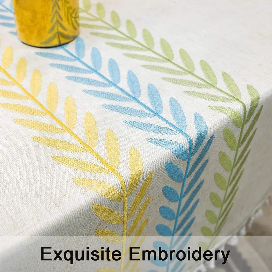 

Embroidery Tassel Tablecloth,Cotton Linen Dust Proof Dinner Table Cover,for Kitchen Dining Room Party Home Tabletop Decoration