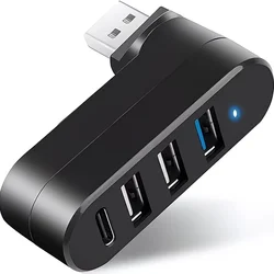 Rotatable 4 - Port USB 3.0 Hub with USB - C Power/Data Port - Versatile USB Splitter & Extender (Black1)