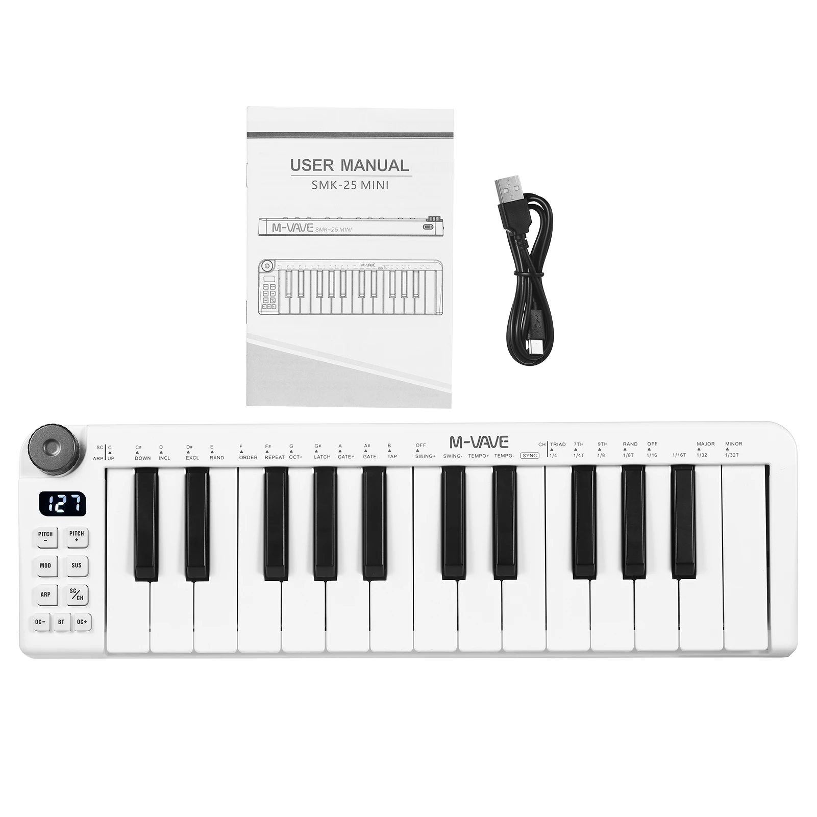 M-VAVE SMK-25mini MIDI Keyboard Rechargeable 25-Key MIDI Control Keyboard Mini Portable USB Controller