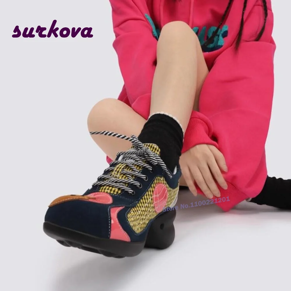 

Multicolor Lace Up Thick Soled Shoes New Design 2024 Round Toe Cross Tied Shallow Women's Shoes Spring Pumps Party Shoes Casual