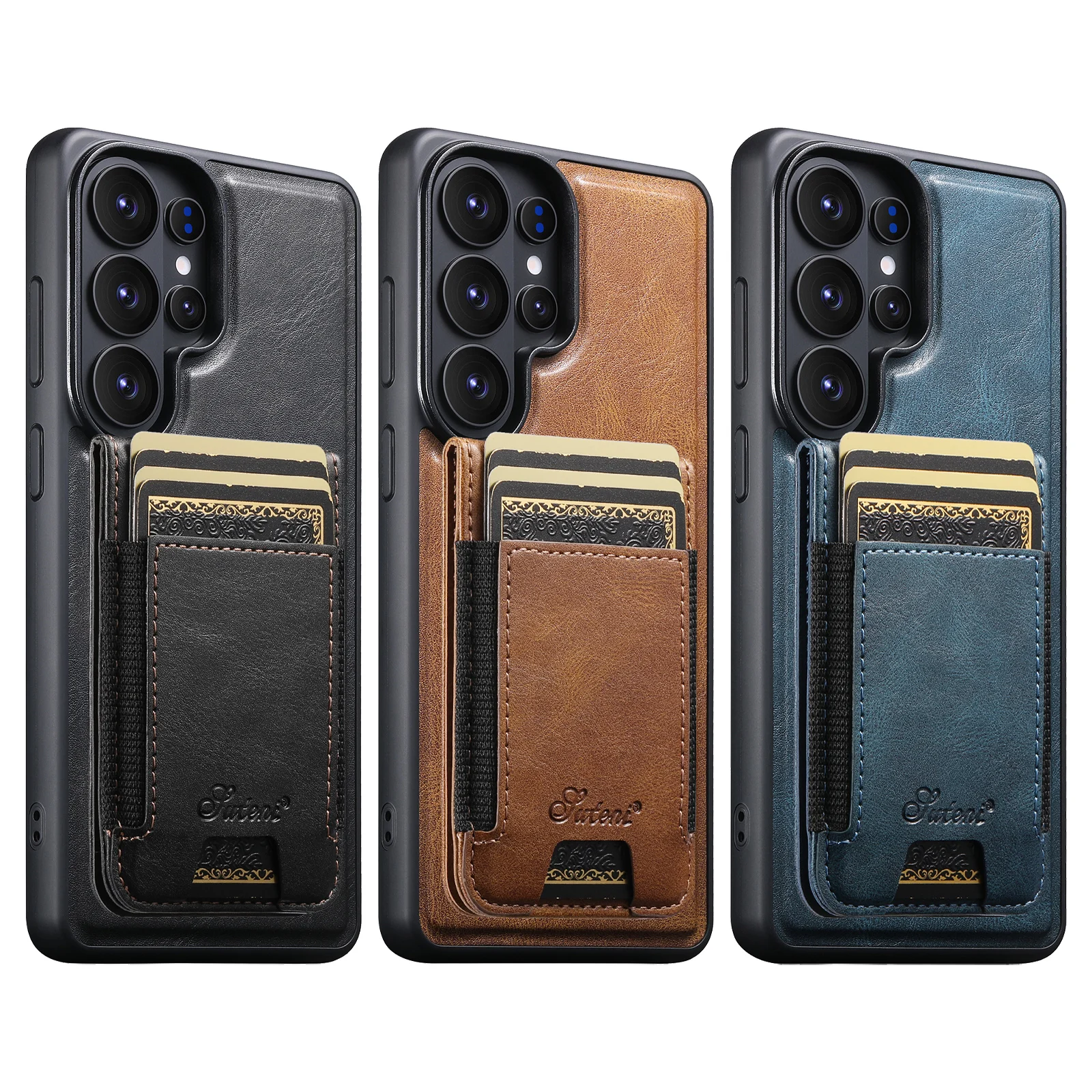 Magnetic Leather Wallet Case with Card Holder and Stand