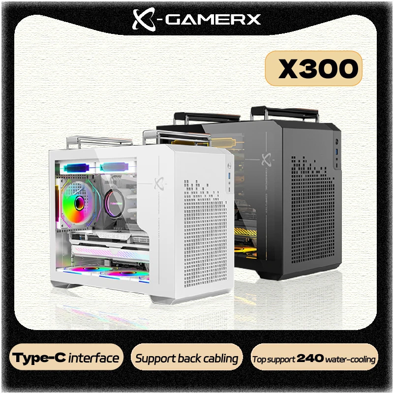 파워 트레인 X300 PC 케이스 타입-C 측면 투명 240 수냉식 미니-ITX M..