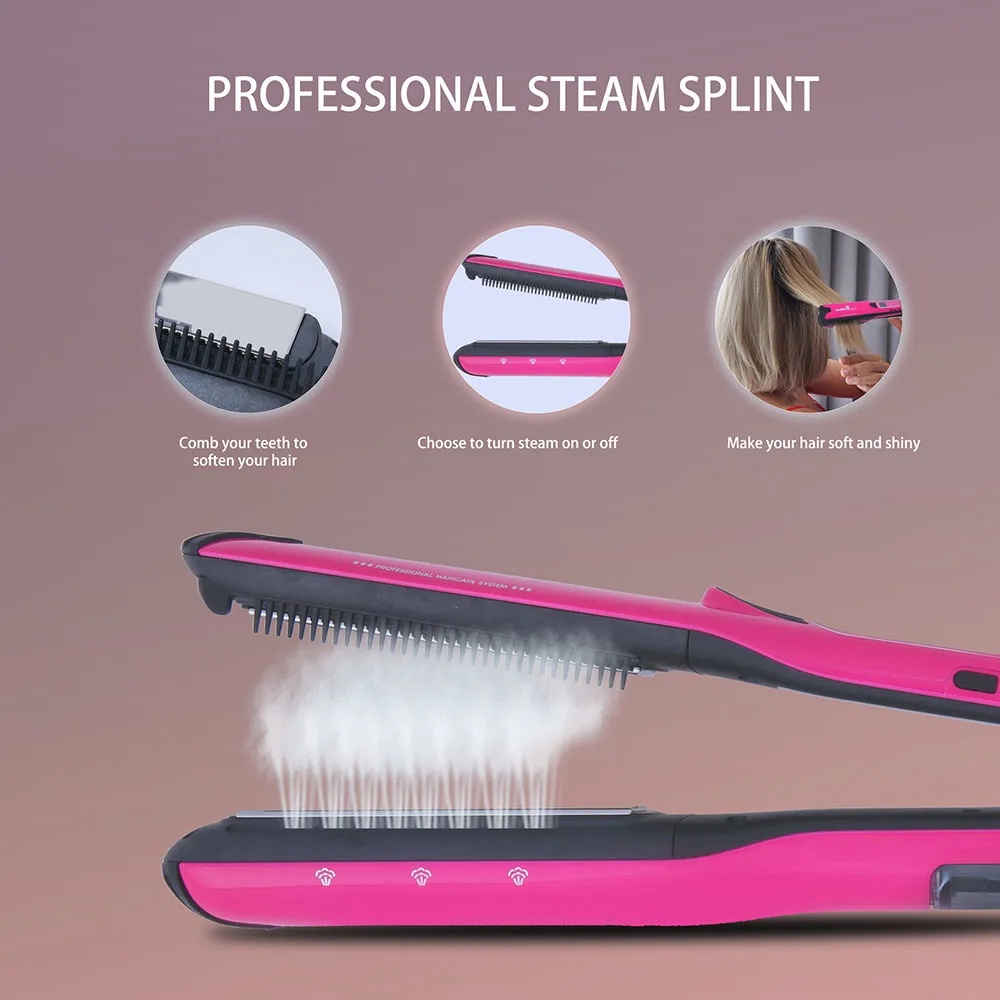 New Steam Hair Straightener Fast Heating Hot Hair Combs Titanium Curling Iron Steam Flat Iron Straightening