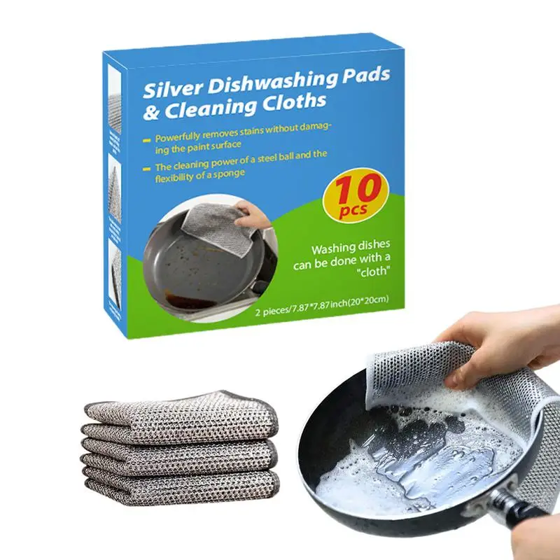 

Silver Cleaning Cloth Magic Dish Towel Reusable Non Stick Oil Dishcloth Pot Strong Rust Removal Replace Steel Wire Balls Rag