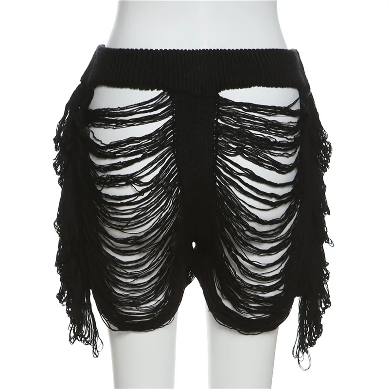 bike shorts Europe's New Solid Color High Waist Pierced Tassel Stitching Seaside Beach Holiday Young Ladies Knitted Shorts gymshark shorts