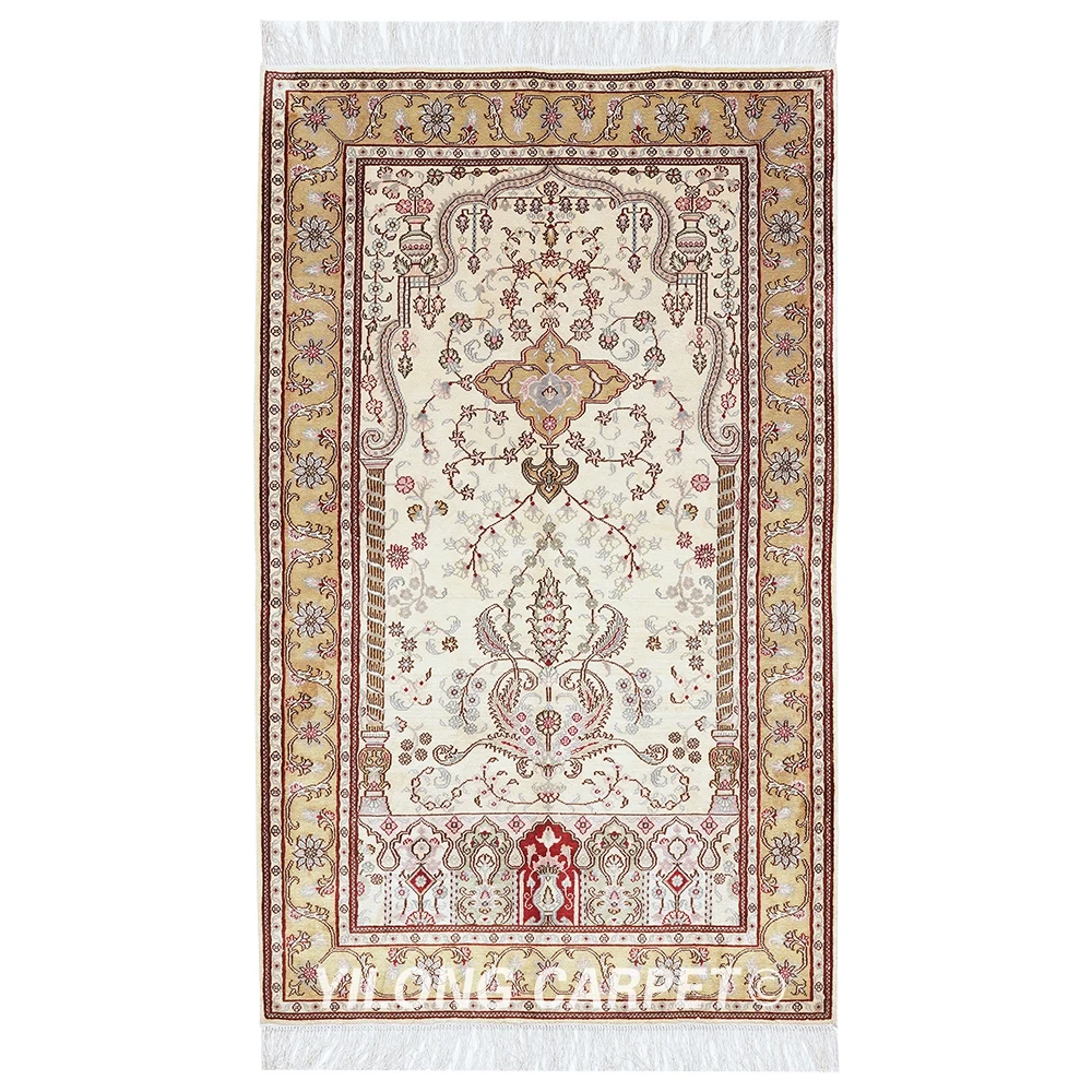 

Изысканный Шелковый бежевый Тебризский ковер с ручным узелком из дерева ЖИЗНИ 91x152 см (YHW327B)