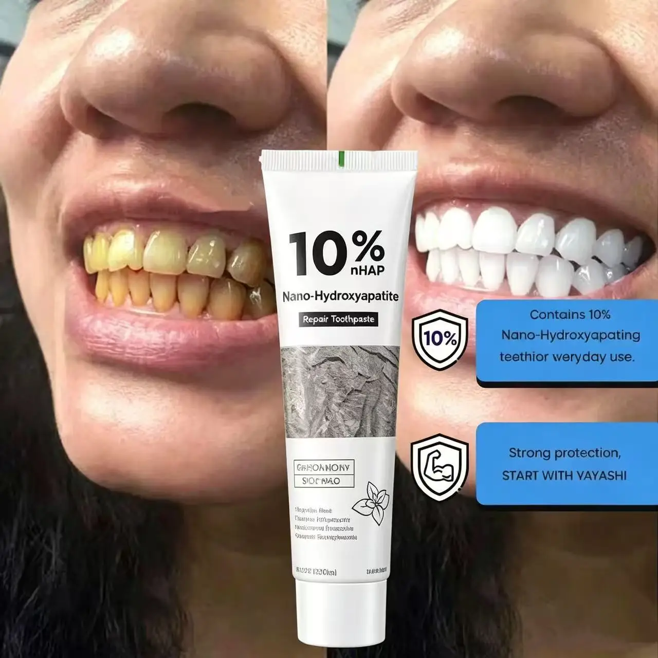 Dentifricio Sbiancante Riparatore Smalto, Igiene Orale, Rimozione Macchie, Alito Fresco, Idrossiapatite, Dentifricio Illuminante