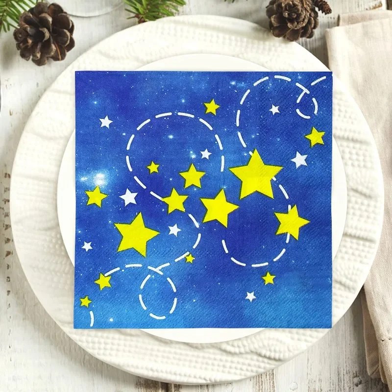 20pcs/Pac 33*33cm Blue Sky Yellow Stars Children's Birthday Party Decorative Paper Napkin Disposable Paper Placemats
