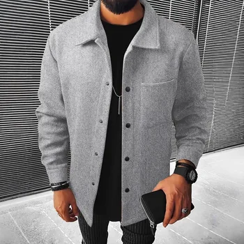 Casual Men's Collared Jacket 2025 New Style Business Leisure Pure Color Flocking Outerwear Windproof Wear-resistant Urban Fas...