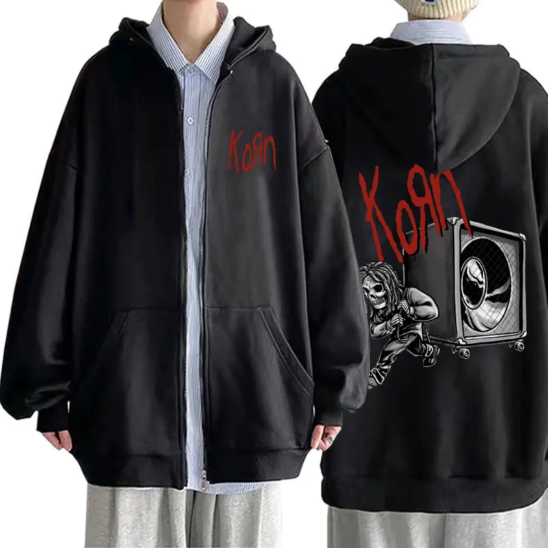 

Rock Band Korn Music Cover Zipper Hoodie Male Fashion Vintage Oversized Zip Up Hoodies Men Women's Casual Fleece Zip Up Jacket