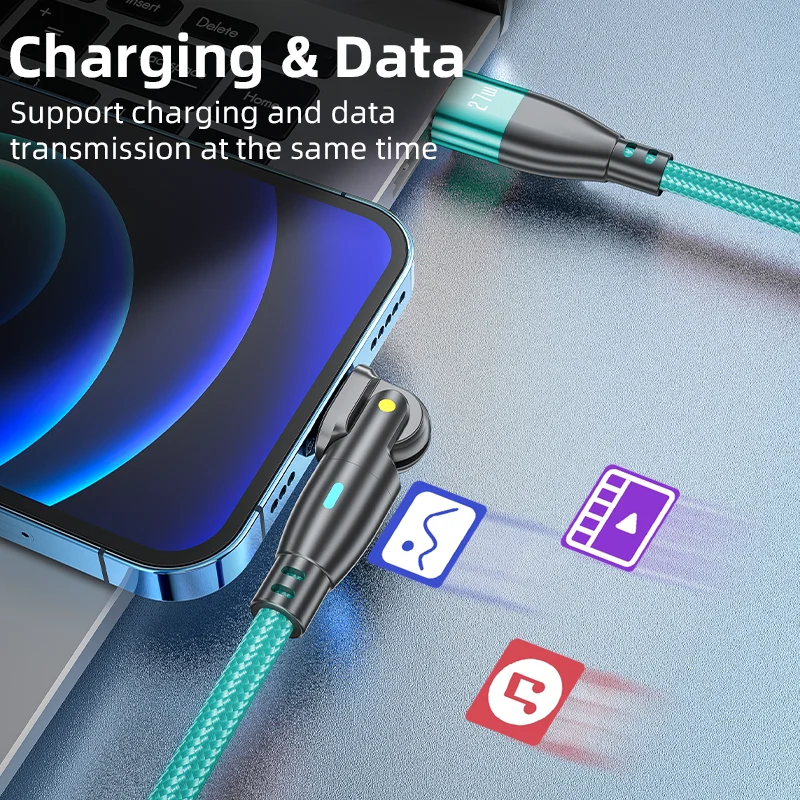 AUFU USB C to Lightning 27W Fast Charging Cable with 180° Rotating Design