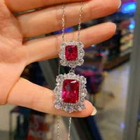 2024 New 925 Sterling Silver Red Crystal Necklace Pendant Ring Earring Women Luxury Wedding Party Fine Jewelry Set Friends Gift 4