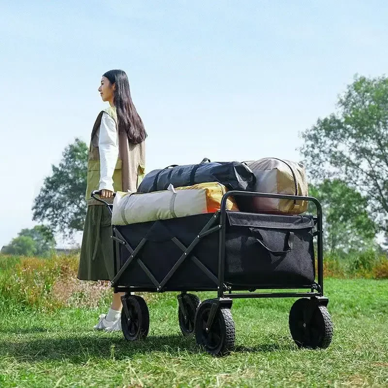 Home Garden Electric Scooter Shelf Folding Cart 4 Wheels Handcart Foldable Camping Trolley Cart Adult Folding Cargo Carts Wagon