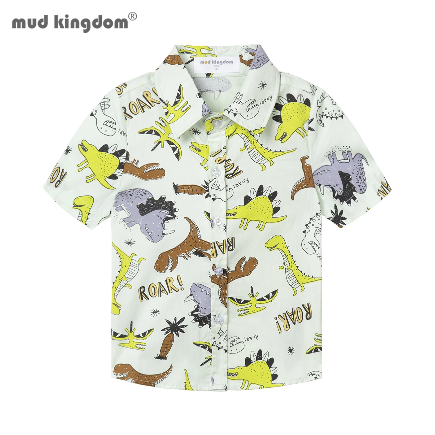 Mudkingdom Boys Hawaiian Shirt Dinosaur Floral Printing Short Sleeve Tops for Toddler Clothes Beach Holiday Button Down T-shirts boys short sleeve shirts