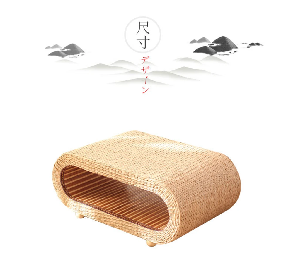 Japanese Style Living Room Coffee Table Handmade Suitable For Sitting On The Ground Rectangular Rattan Straw Coffee Table
