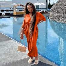 

Chocomist Dresses Casual Solid V-neck Loose Women Maxi Dress