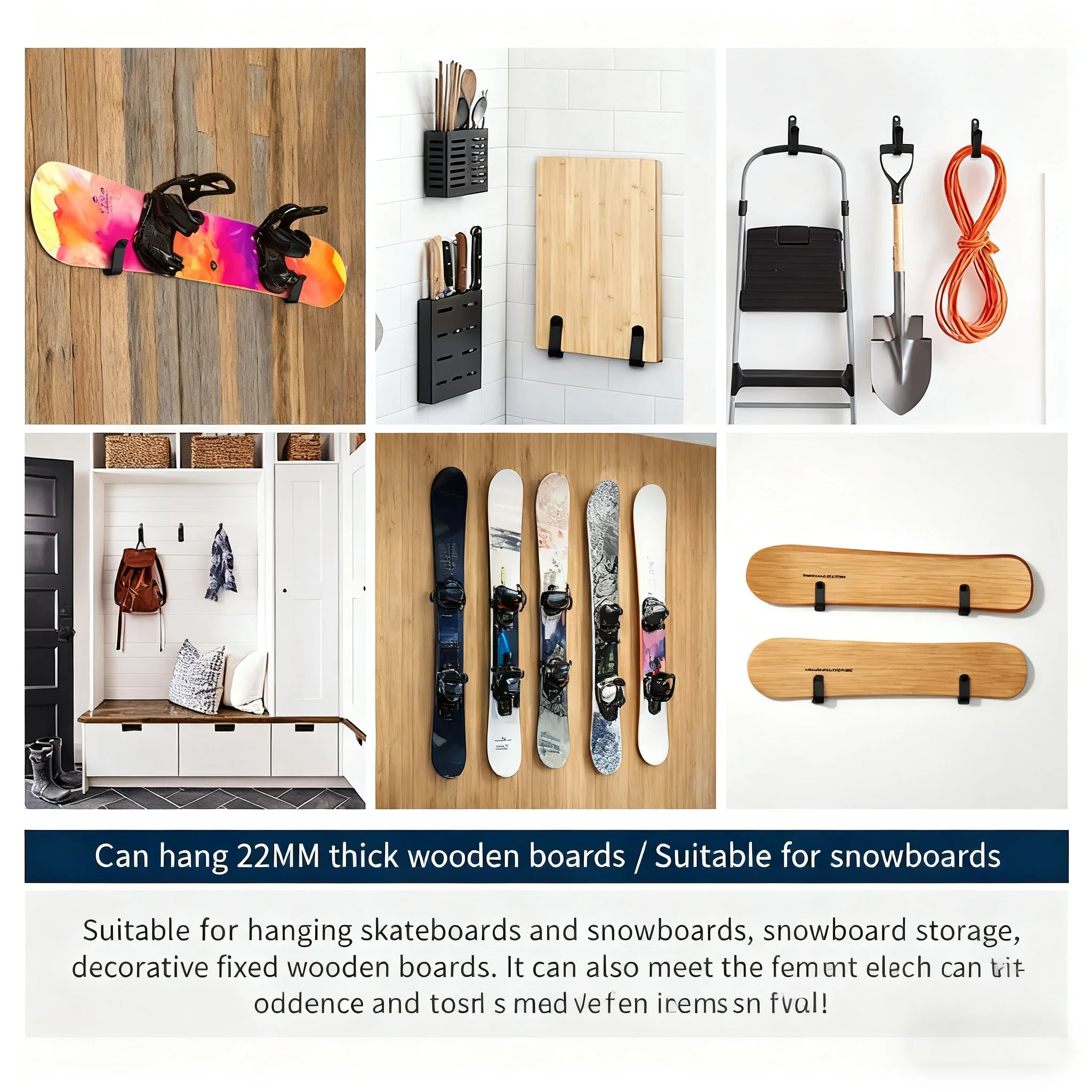 Vertical and Horizontal Wall Mount Clips for Boards - Indoor Storage Solution with Screws for Room or Garage