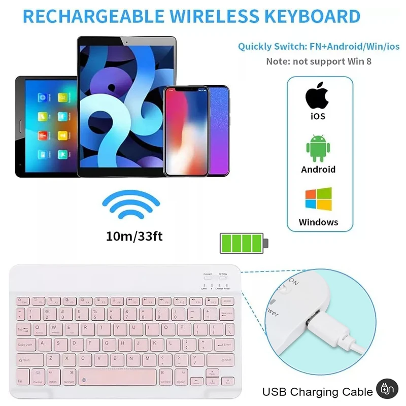 Rechargeable Bluetooth-compatible Keyboard Portable Compact Wireless Keyboard for Android Windows iOS Tablet iPhone iPad Samsung
