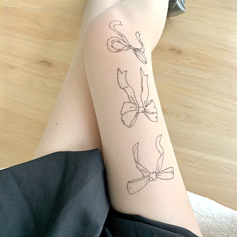 Damen Bowknot Print Strumpfhose Seiden strümpfe sexy ultra dünne weiche bequeme Anti-Run süße schöne Lolita atmungsaktive Strumpfhosen – Detail 4